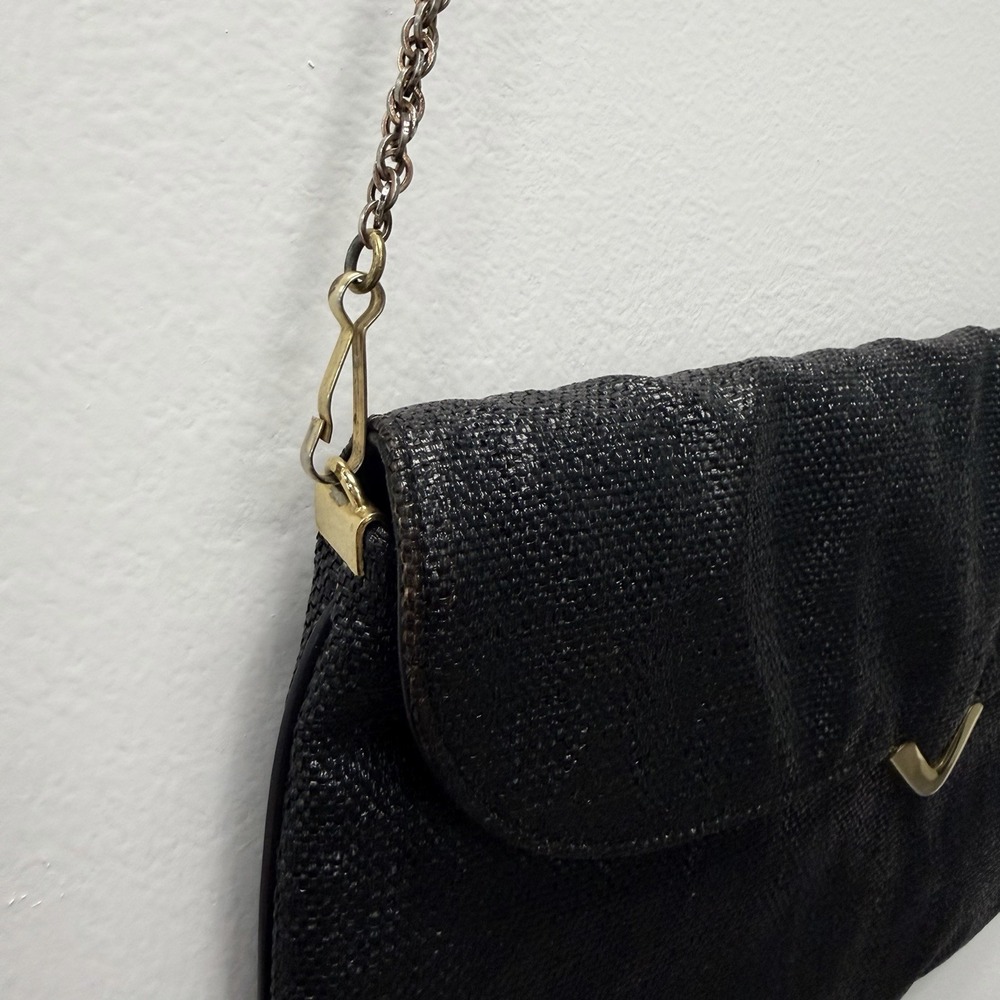 Koret Black/Gold Weave Envelope Chain Strap Clutch Vintage Statement Art - Picture 2 of 8